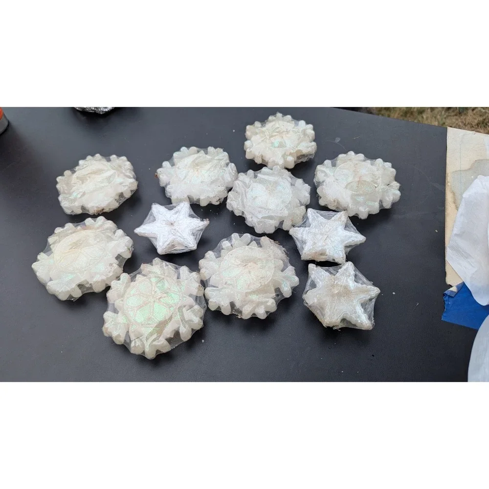 Tag White Iridescent Glitter Snowflake and Star Floating Candles Set of 11
